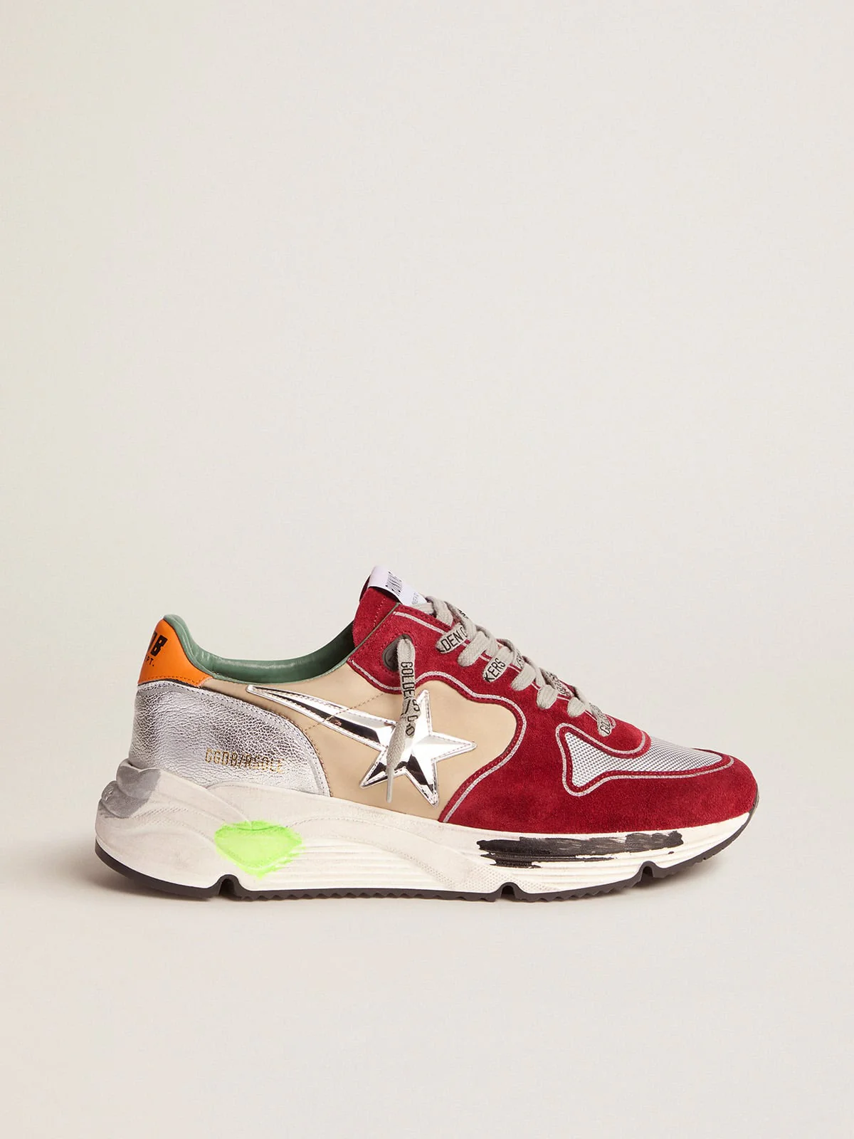 Men | Running Sole Sneakers with 3D Star & Orange Heel Tab | Dark Red x Silver x Beige x Titan - Image 4