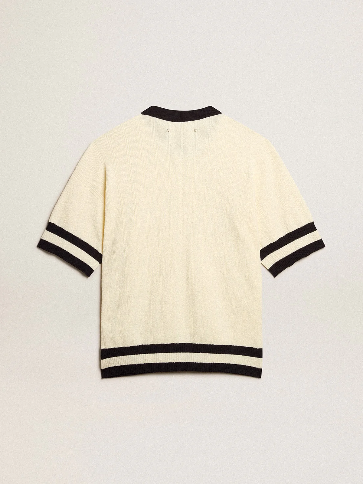 Men | Short-Sleeved Sweater Vintage White with Blue Rib Knit | Antique White x Ink Blue - Image 9