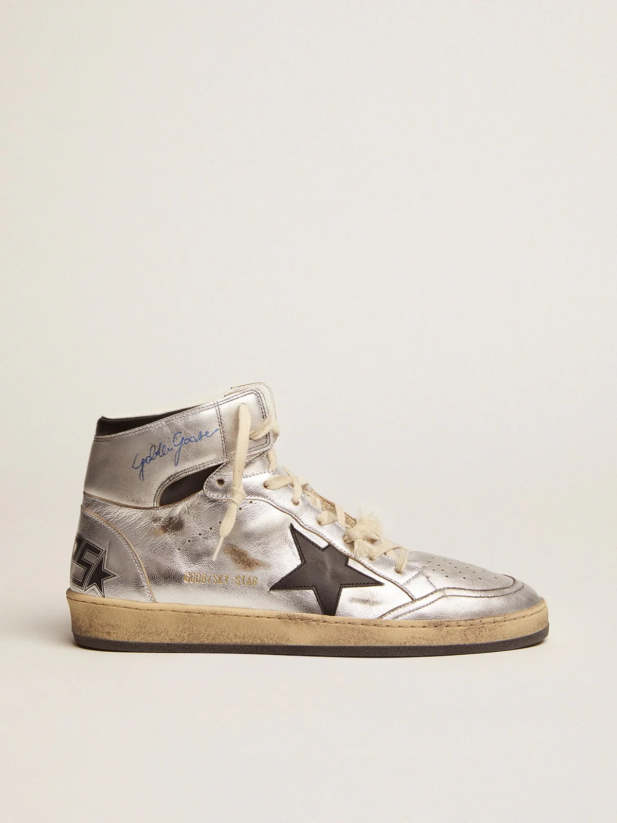 Men | Sky-Star Silver Laminated Leather with Black Star | Silver x Black - Image 3