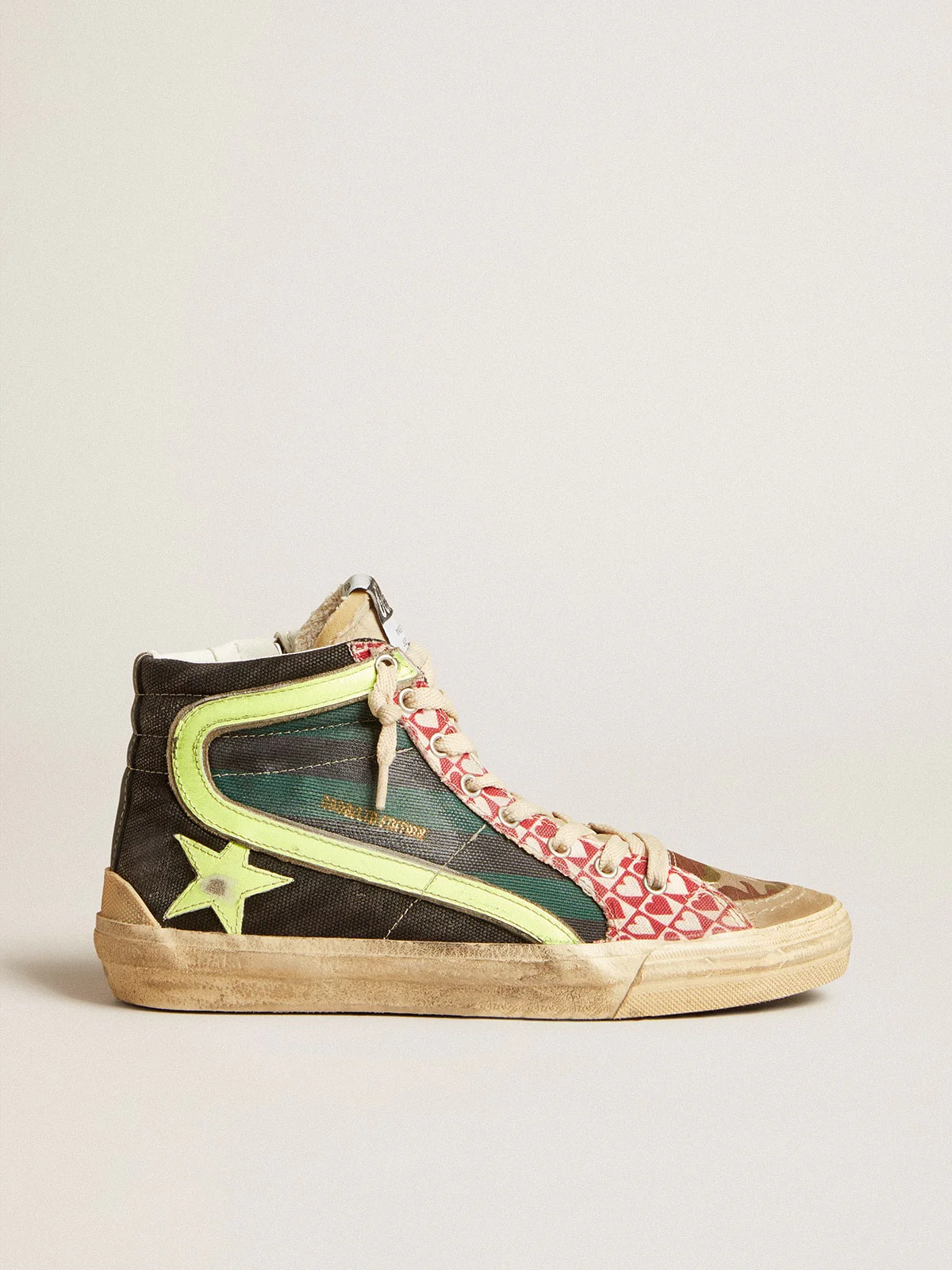 Men | Slide Lab Camo Canvas with Yellow Leather Star & Flash | Black x Green x Ice x Yellow