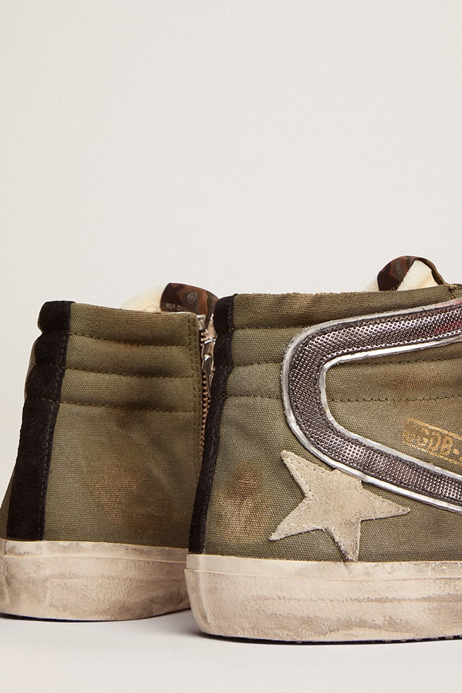Men | Slide Penstar Army Green Canvas with An Ice-Colored Star | Dark Green x Ice x Grey x Black - Image 8