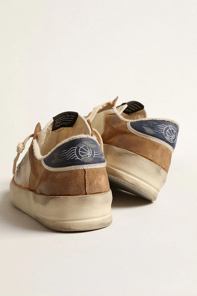 Men | Stardan Beige Nylon & Mesh with Tobacco Suede Inserts | White Beige x Tobacco x Blue - Image 7