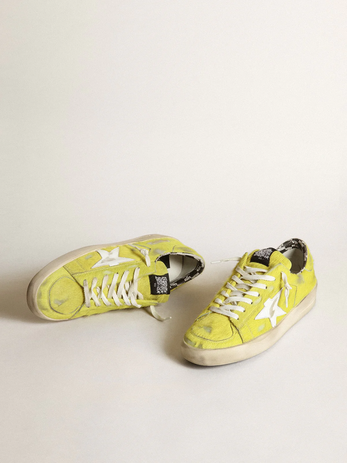 Men | Stardan Fluorescent Yellow Pony Skin with White Star | Yellow Plum x White - Image 2