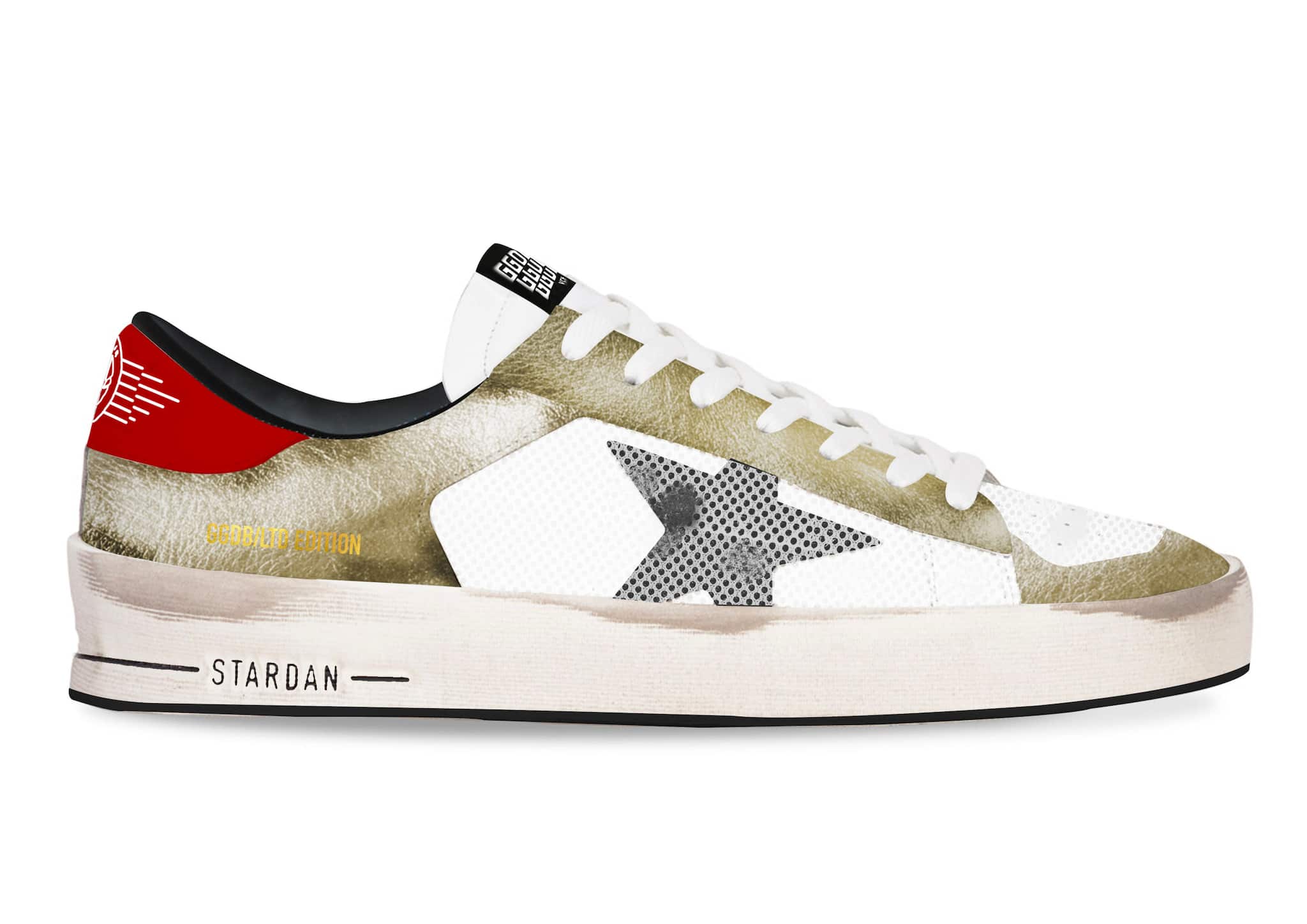 Men | Stardan Ltd Sneakers with Gold Inserts | White x Gold x Black x Red - Image 2