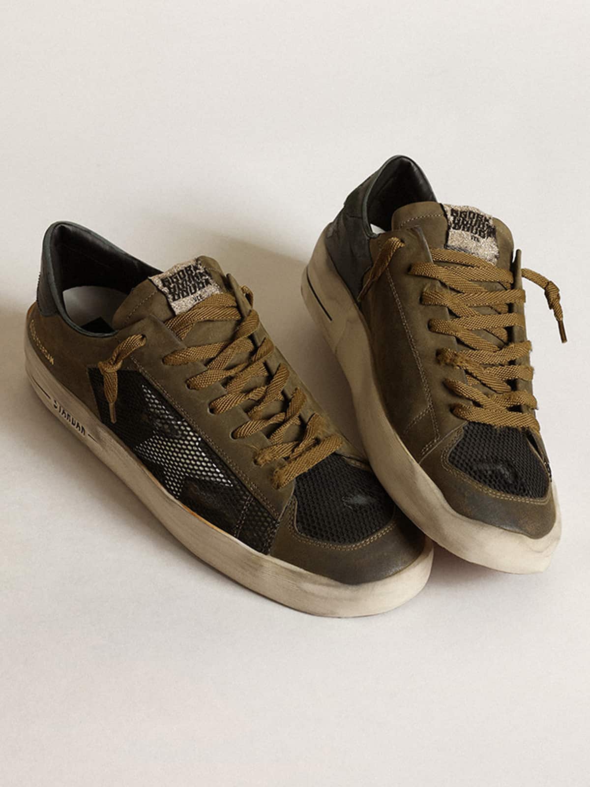 Men | Stardan Military Green Nubuck & Black Mesh with White Star | Black x Military Green x White - Image 5