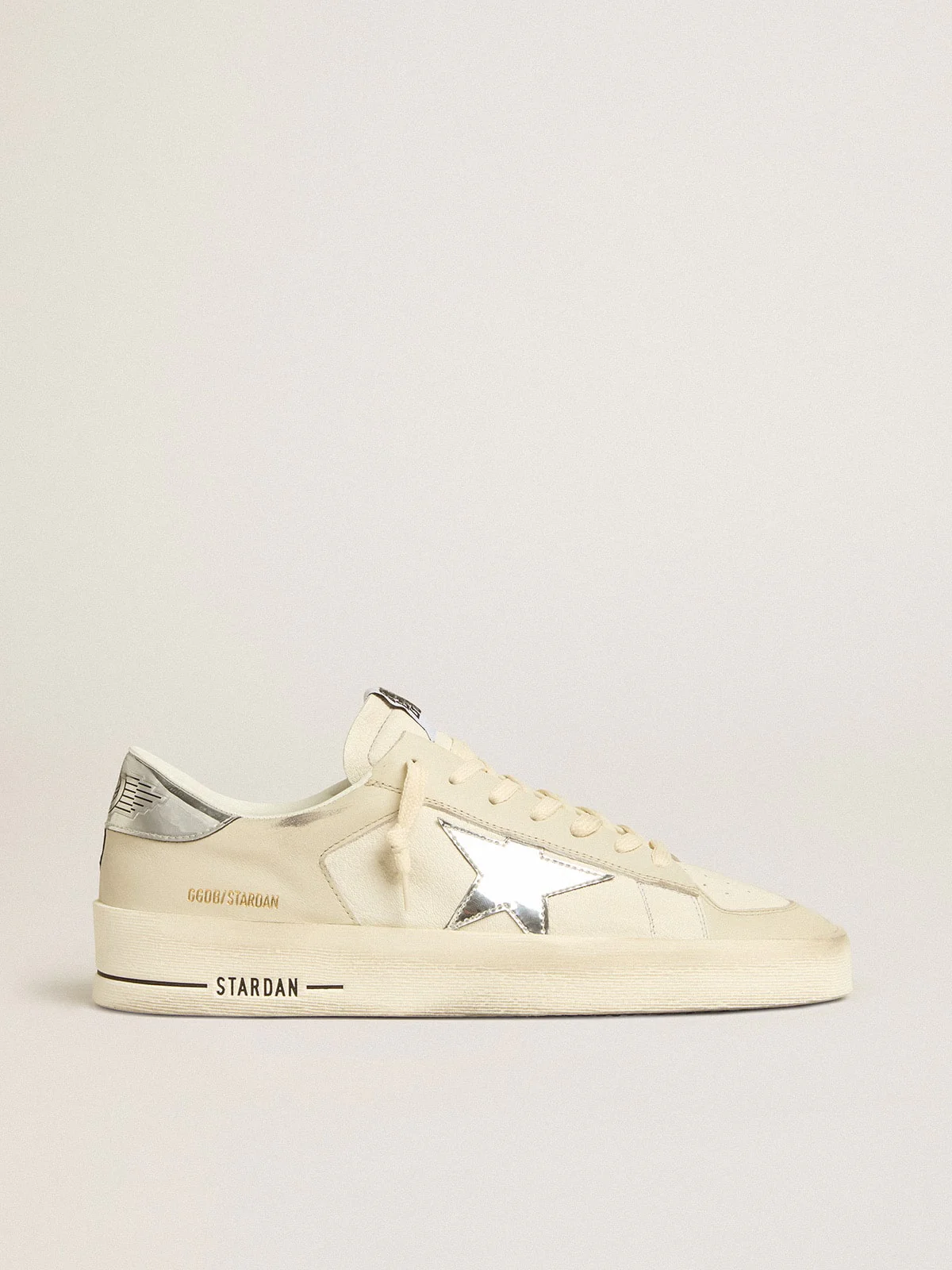 Men | Stardan Nappa Leather with Silver Mirror-Effect Star & Heel Tab | White x White Cream x Silver - Image 8