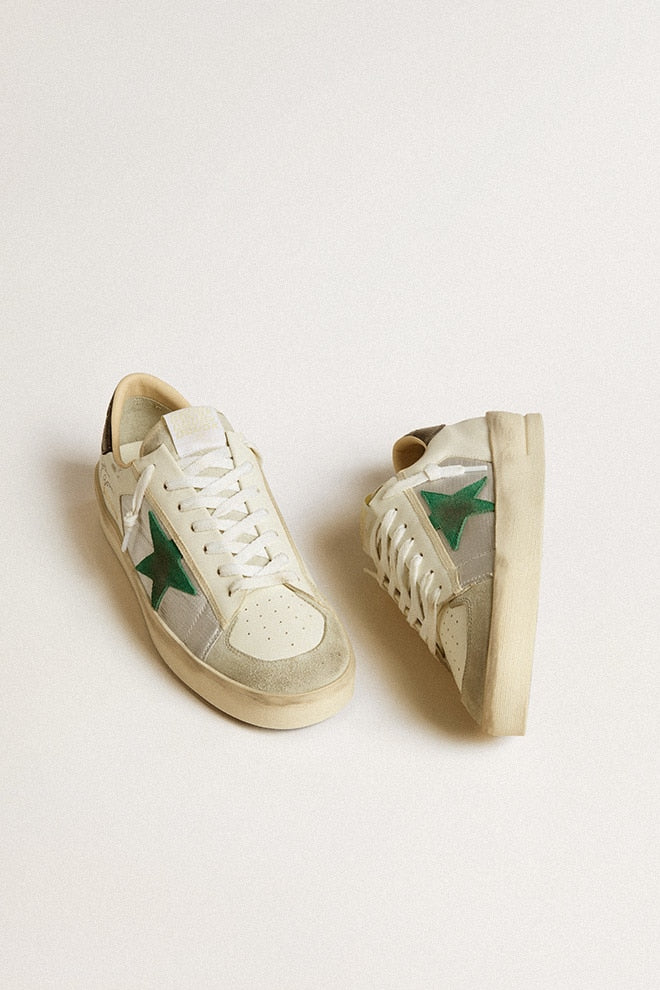 Men | Stardan White Leather with Green Star & Black Heel Tab | White x Silver x Black x Green - Image 3