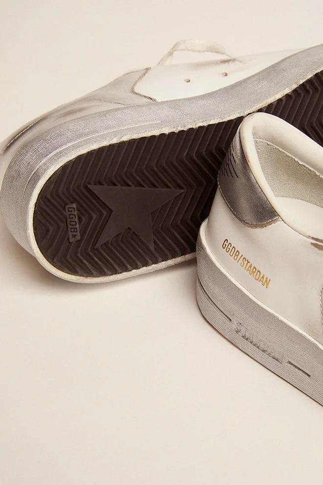 Men | Stardan White Leather with Silver Heel Tab | White x Silver - Image 7