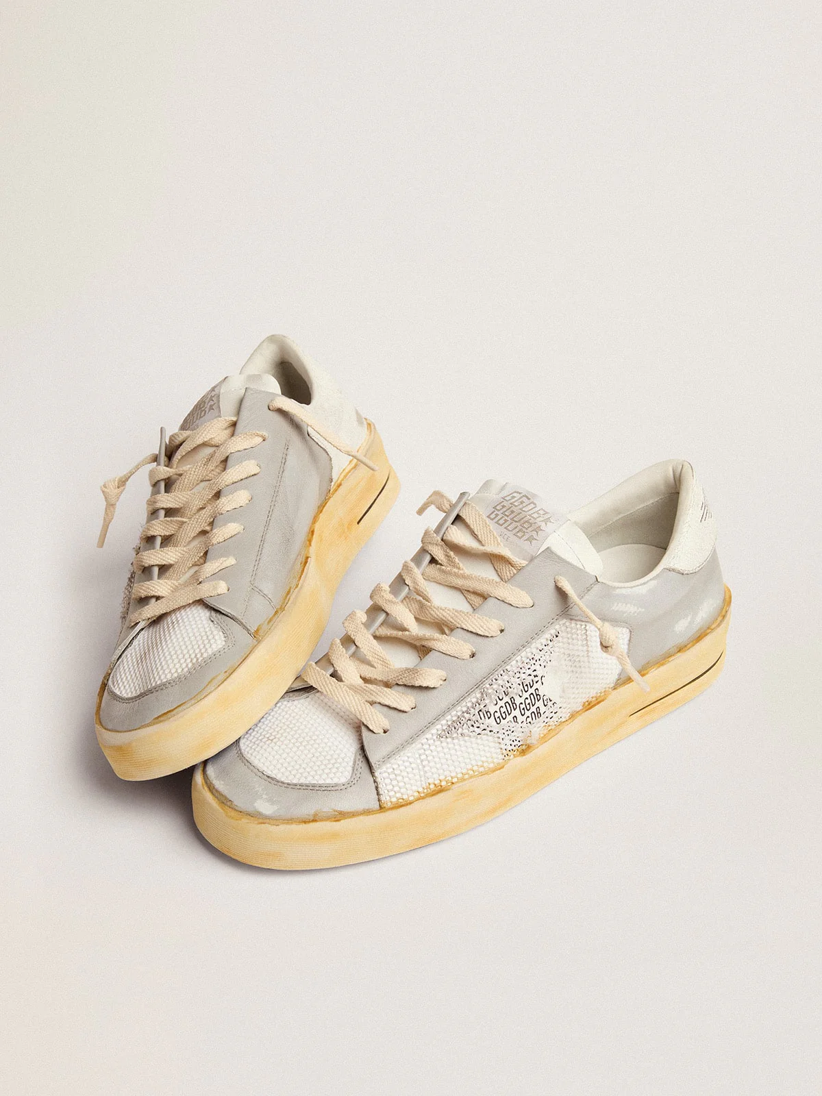 Men | Stardan with White Leather Star with GGDB Print | White x Light Grey - Image 3