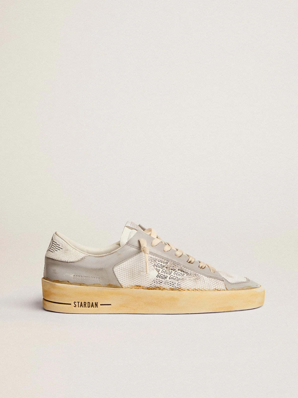 Men | Stardan with White Leather Star with GGDB Print | White x Light Grey - Image 4
