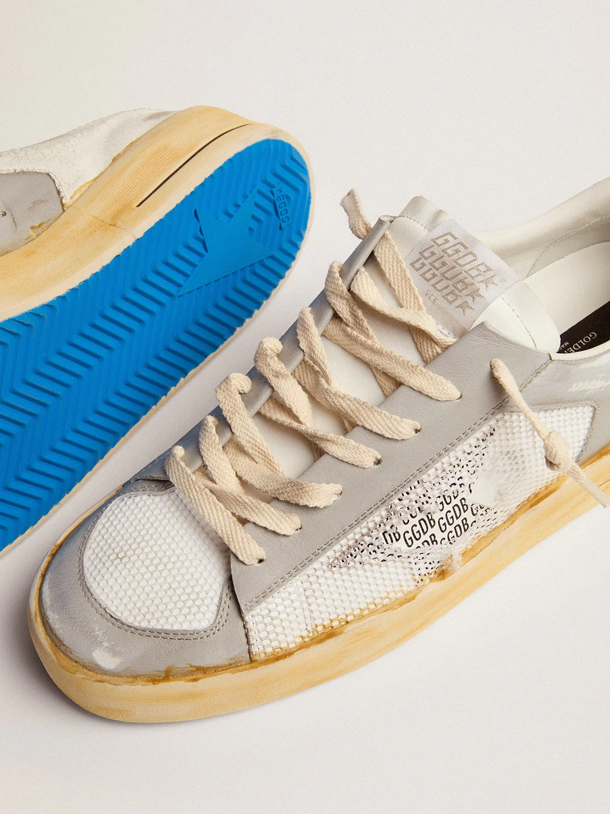Men | Stardan with White Leather Star with GGDB Print | White x Light Grey - Image 7