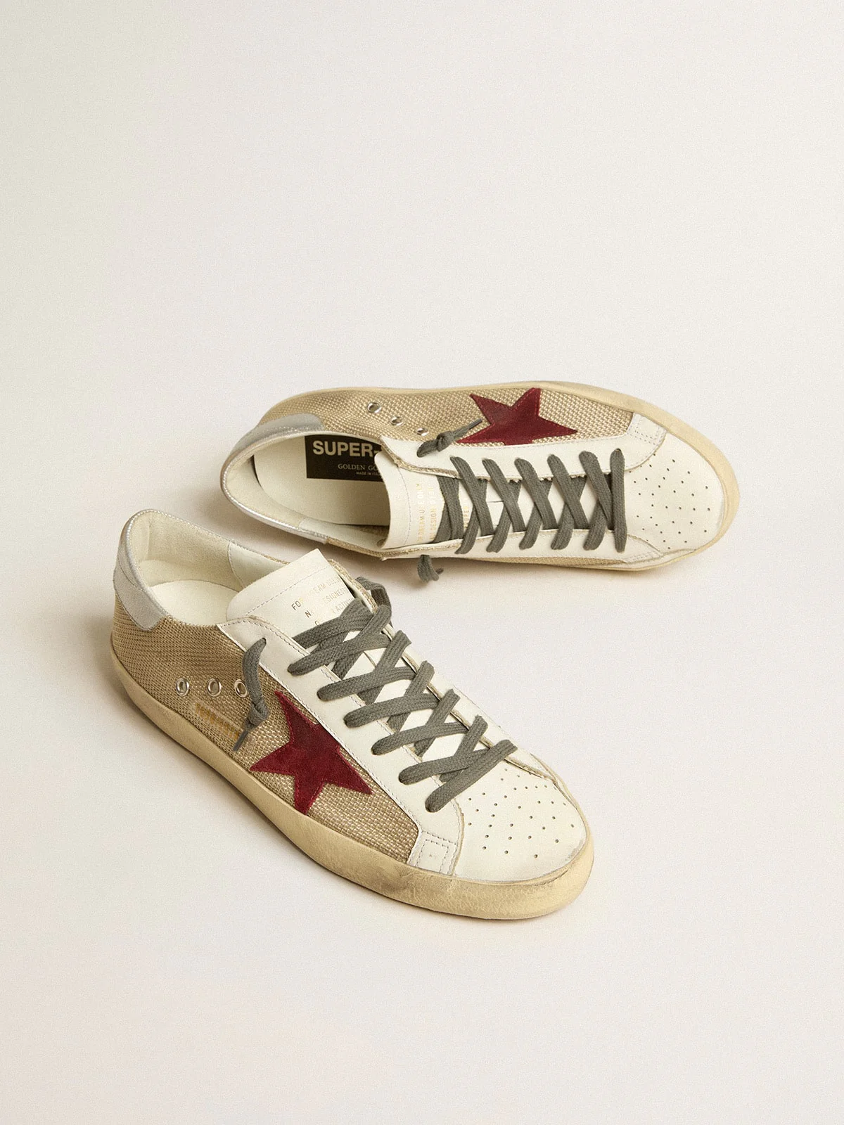 Men | Super-Star Beige Mesh with A Red Suede Star & Silver Heel Tab | Beige x White x Dark Red x Silver - Image 10