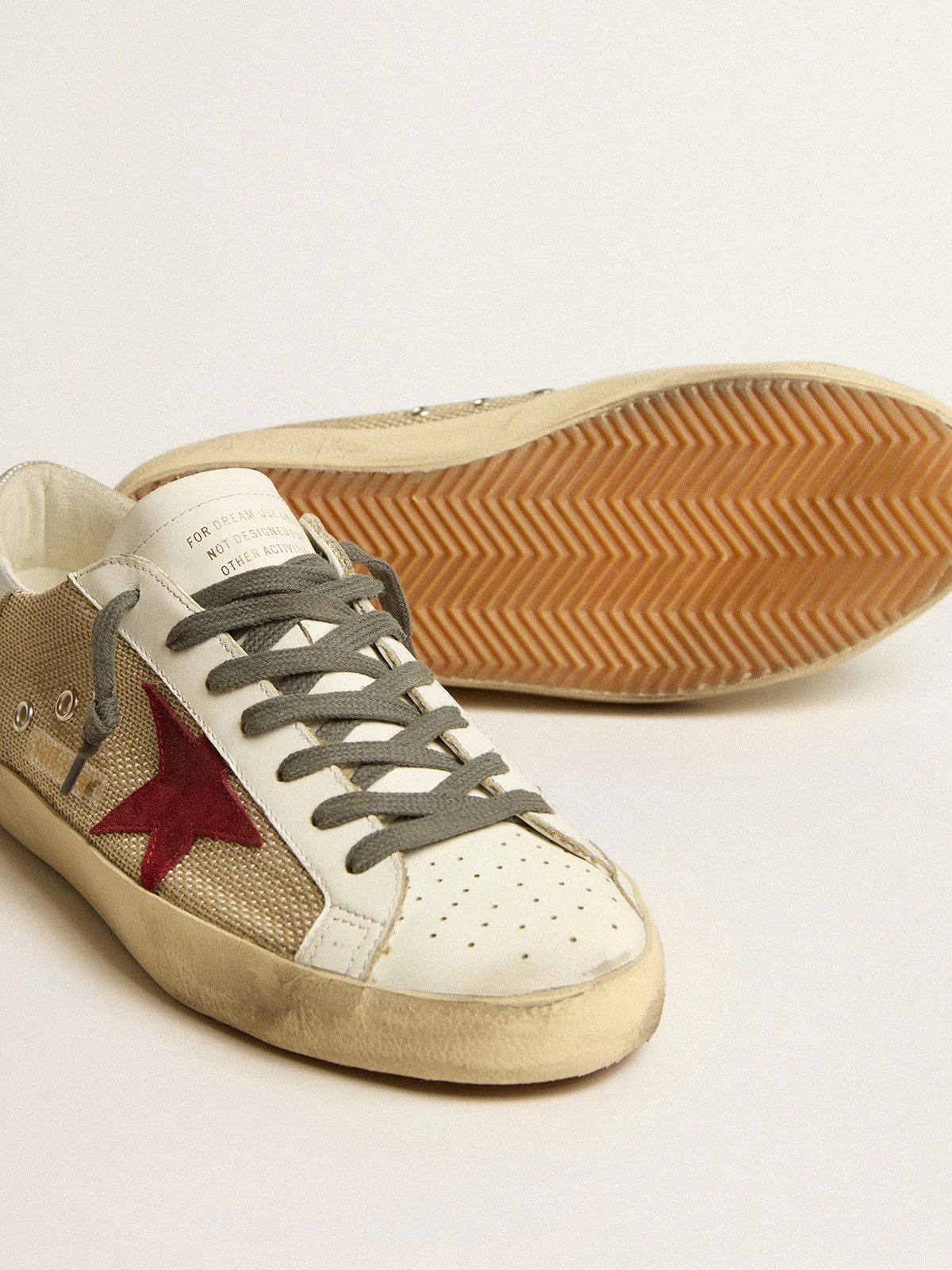 Men | Super-Star Beige Mesh with A Red Suede Star & Silver Heel Tab | Beige x White x Dark Red x Silver - Image 8