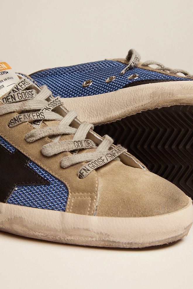 Men | Super-Star Blue Mesh with Black Leather Star & Tobacco Heel Tab | Denim Blue x Taupe x Black x Dark Grey - Image 3