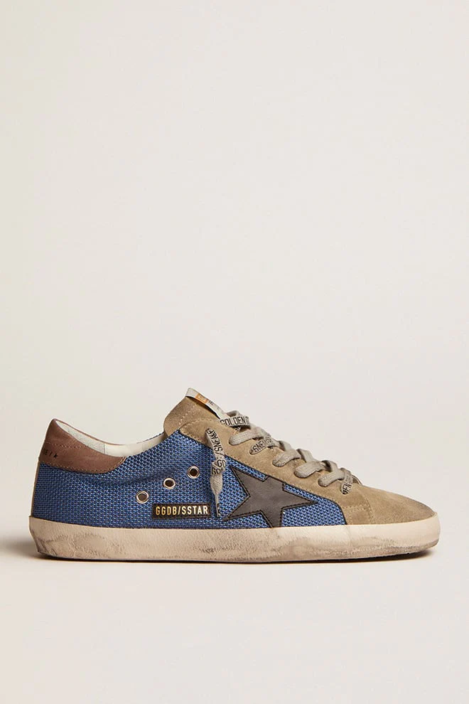 Men | Super-Star Blue Mesh with Black Leather Star & Tobacco Heel Tab | Denim Blue x Taupe x Black x Dark Grey - Image 7