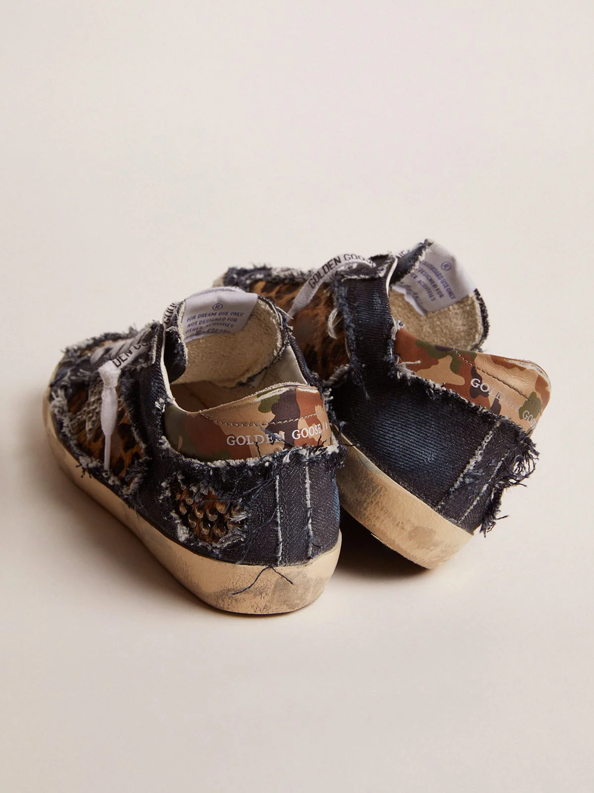 Men | Super-Star Lab Sneakers Denim & Leopard-Print Pony Skin | Blue Beige Brown Black Leo x White x Green Camou