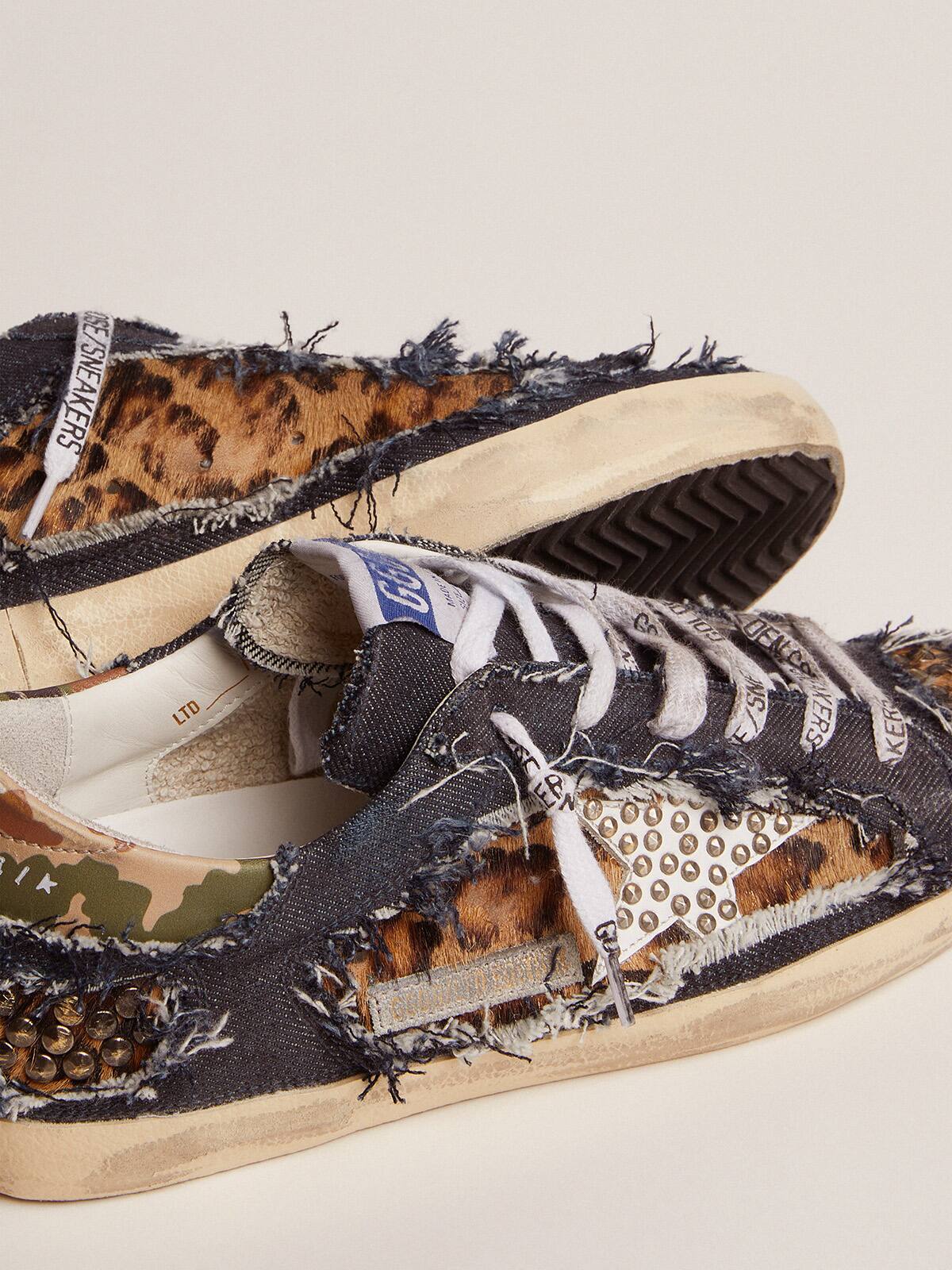 Men | Super-Star Lab Sneakers Denim & Leopard-Print Pony Skin | Blue Beige Brown Black Leo x White x Green Camou - Image 2