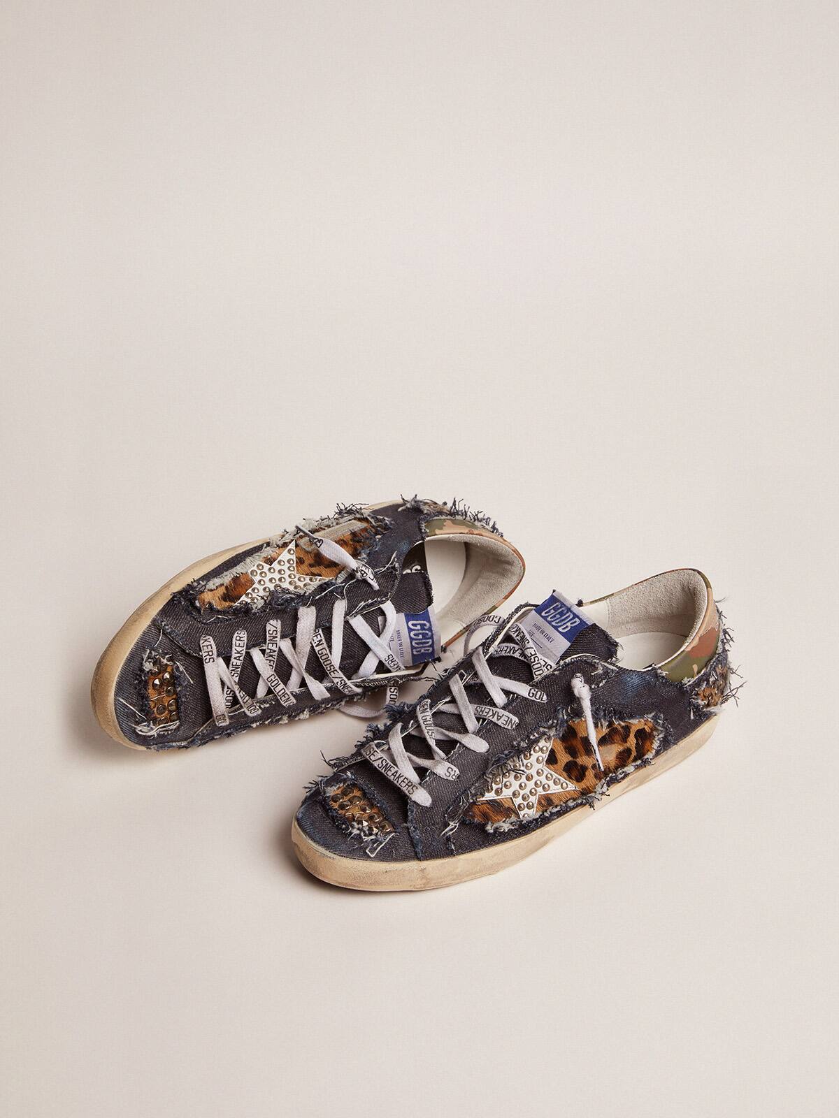 Men | Super-Star Lab Sneakers Denim & Leopard-Print Pony Skin | Blue Beige Brown Black Leo x White x Green Camou - Image 3