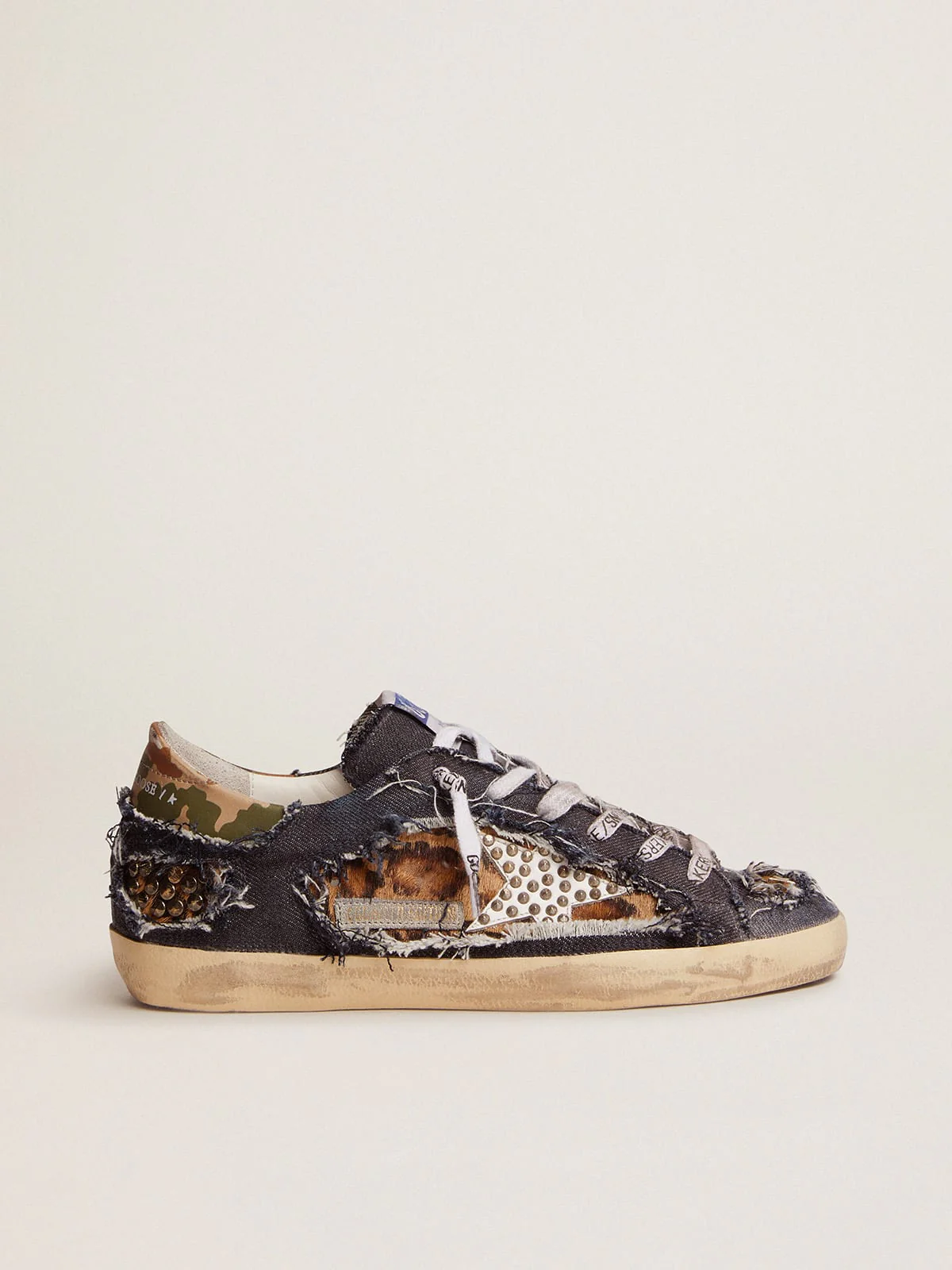Men | Super-Star Lab Sneakers Denim & Leopard-Print Pony Skin | Blue Beige Brown Black Leo x White x Green Camou - Image 4