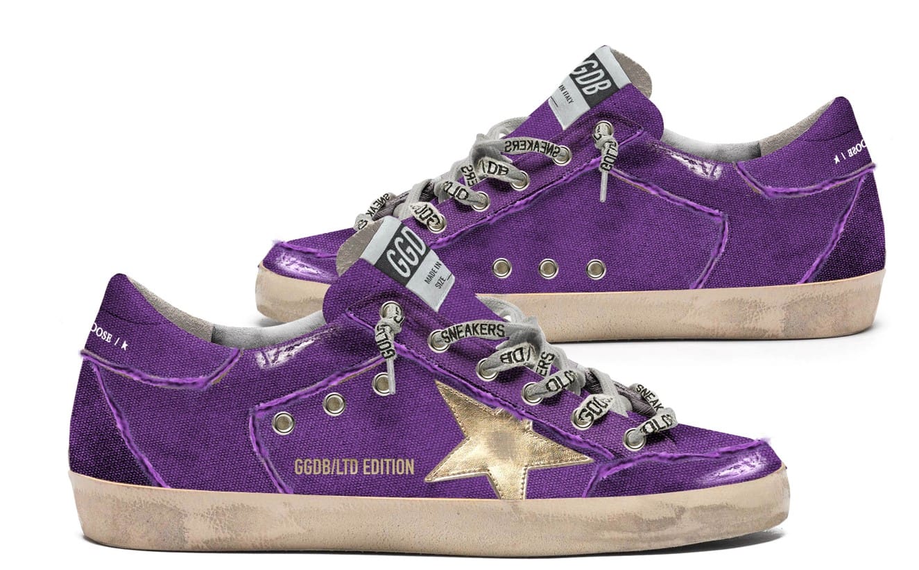 Men | Super-Star Lab Sneakers Purple Distressed Canvas with Gold Star | Purple x Gold - Image 3