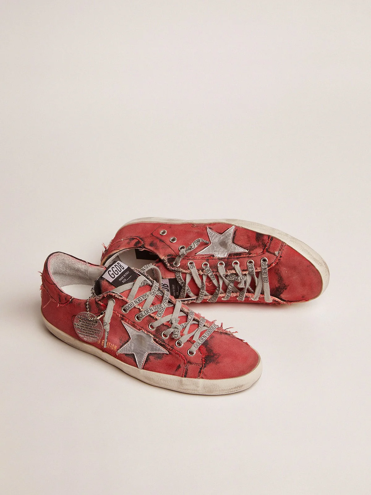 Men | Super-Star Lab Sneakers Red & Black Canvas with Silver Star | Dark Red x Silver - Image 2