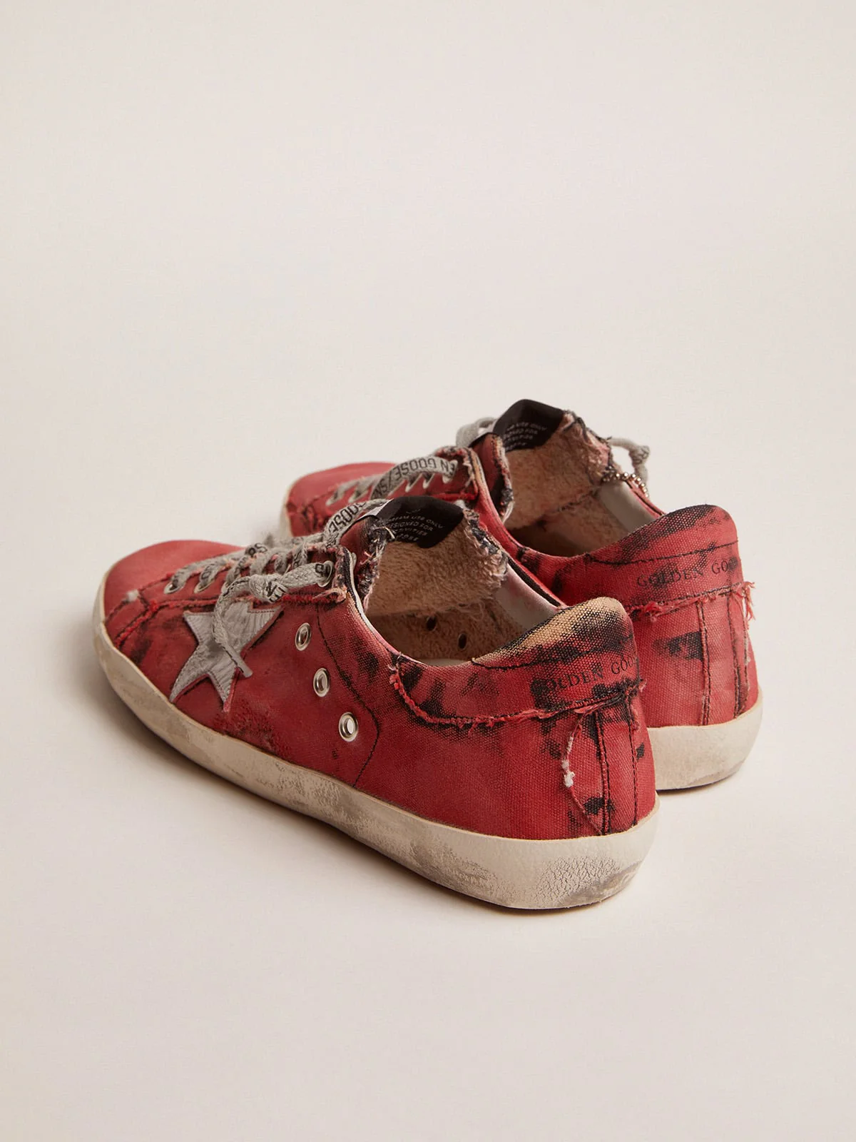 Men | Super-Star Lab Sneakers Red & Black Canvas with Silver Star | Dark Red x Silver - Image 4