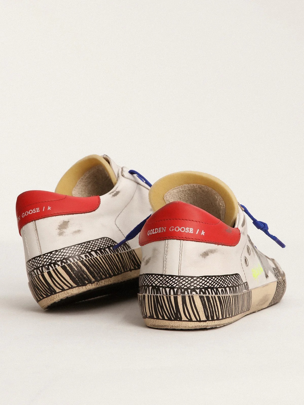 Men | Super-Star Lab Sneakers White Leather & Multi-Foxing-Effect Print | White x Silver x Red x Black - Image 3