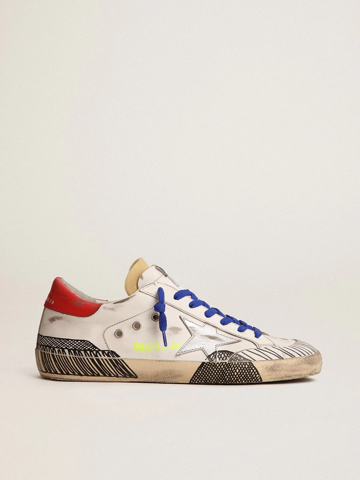 Men | Super-Star Lab Sneakers White Leather & Multi-Foxing-Effect Print | White x Silver x Red x Black - Image 6