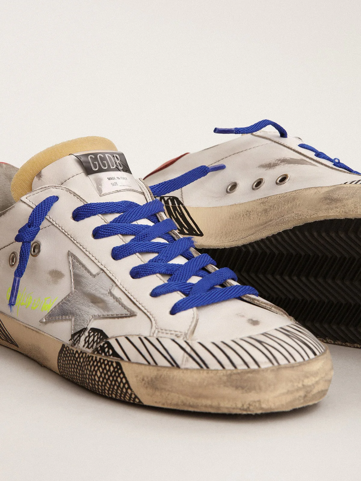 Men | Super-Star Lab Sneakers White Leather & Multi-Foxing-Effect Print | White x Silver x Red x Black - Image 8