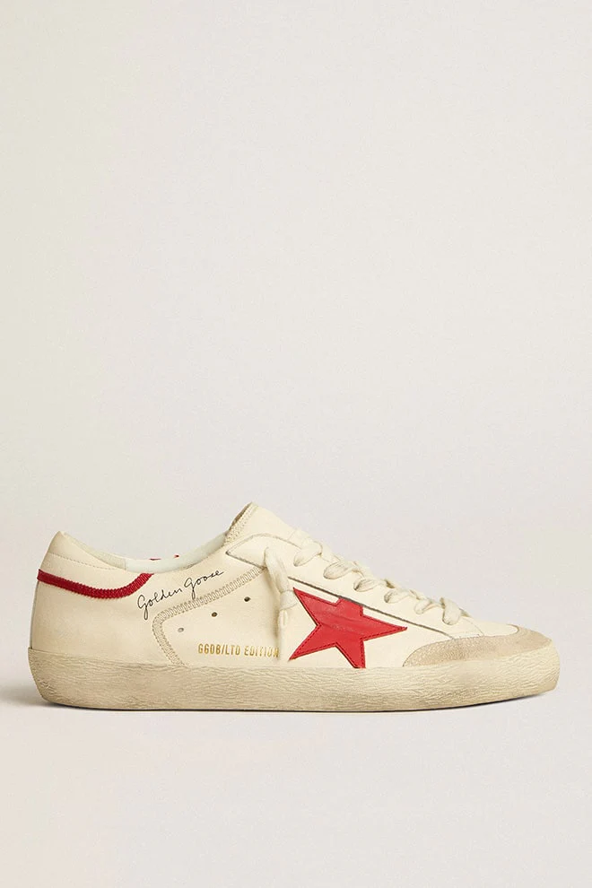 Men | Super-Star Ltd Nappa with Red Leather Star & Pearl Suede Toe | Optic White x Seed Pearl x Red - Image 2