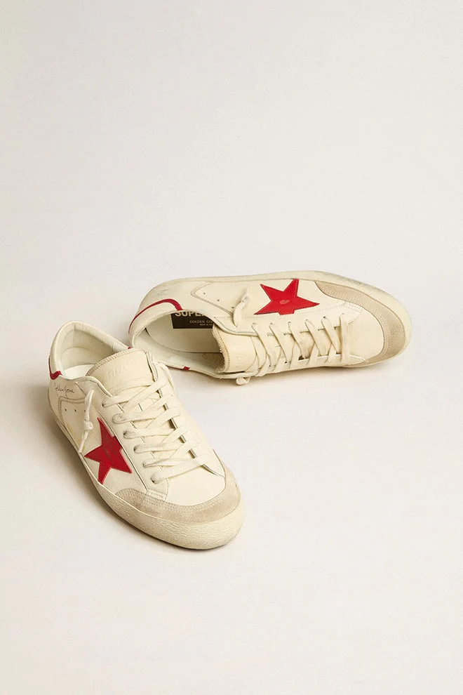 Men | Super-Star Ltd Nappa with Red Leather Star & Pearl Suede Toe | Optic White x Seed Pearl x Red - Image 5