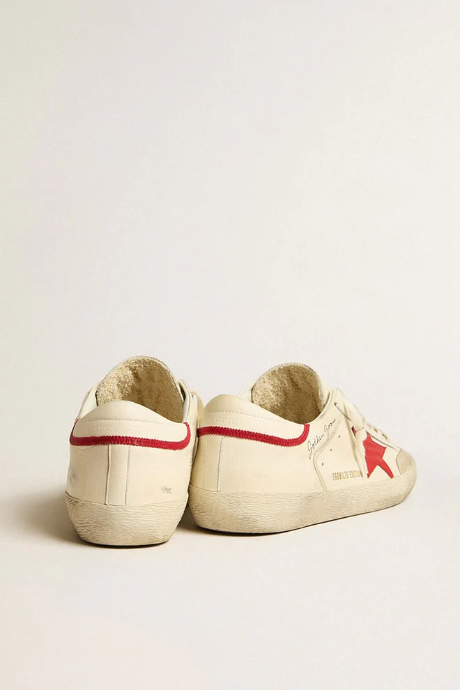Men | Super-Star Ltd Nappa with Red Leather Star & Pearl Suede Toe | Optic White x Seed Pearl x Red - Image 6