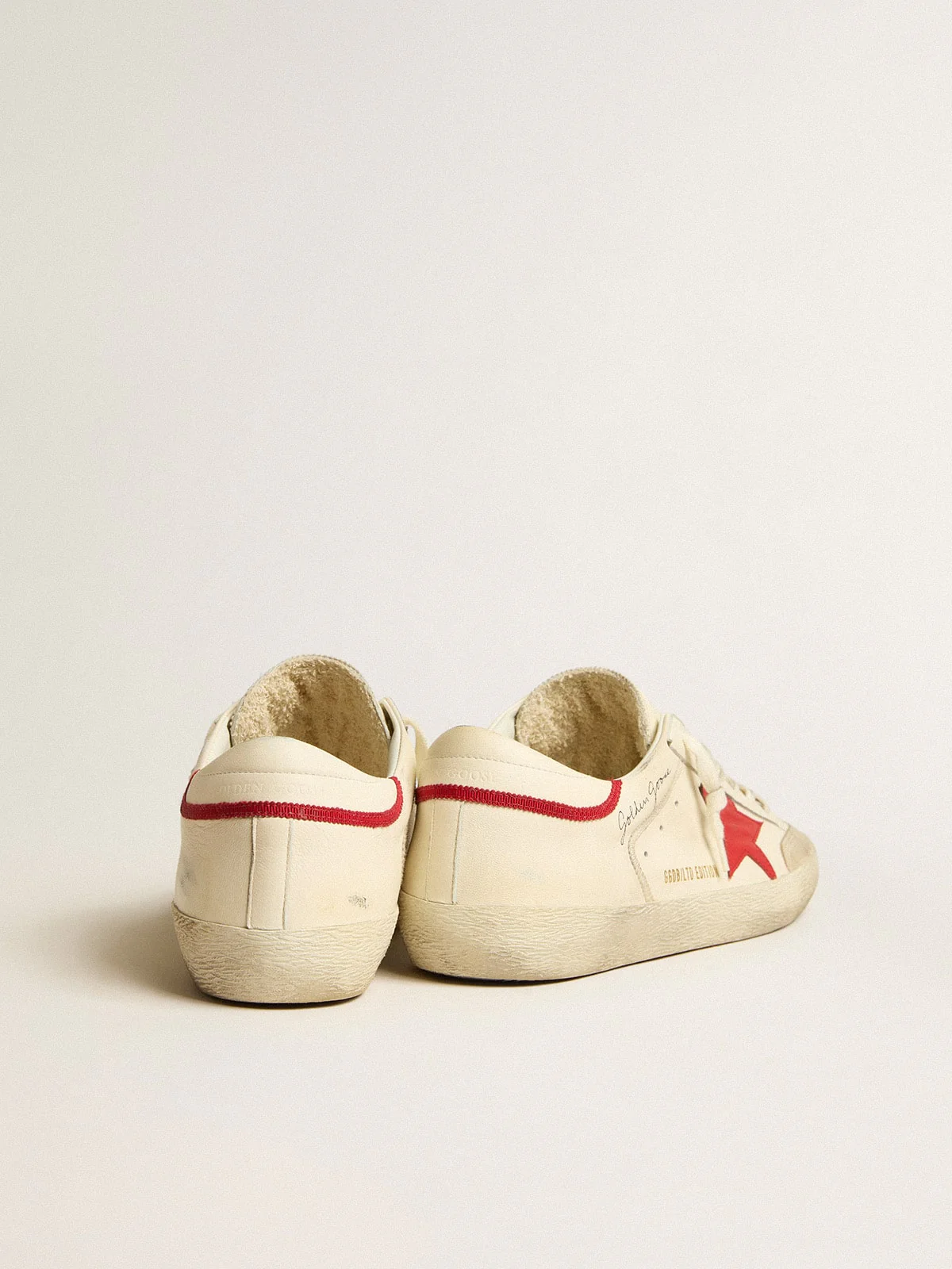 Men | Super-Star Ltd Nappa with Red Leather Star & Pearl Suede Toe | Optic White x Seed Pearl x Red - Image 7