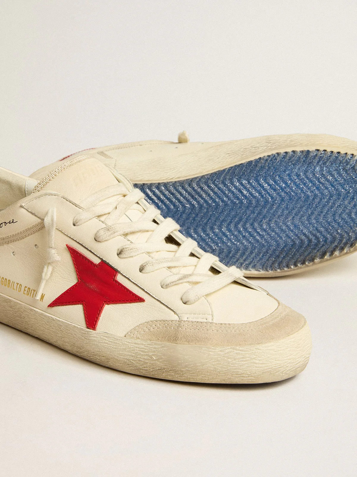 Men | Super-Star Ltd Nappa with Red Leather Star & Pearl Suede Toe | Optic White x Seed Pearl x Red - Image 8