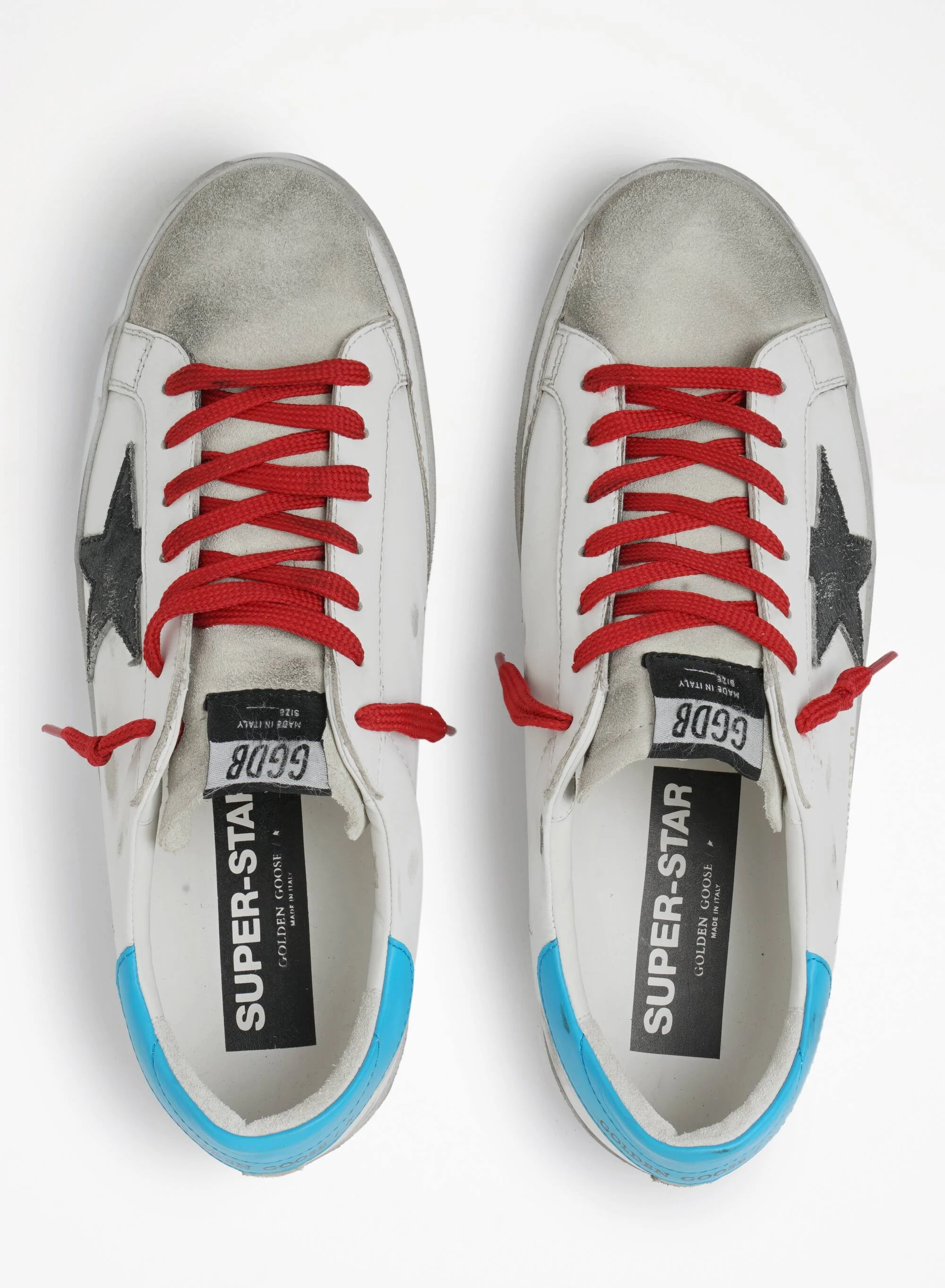 Men | Super-Star Ltd Sneakers with Light Blue Heel Tab & Black Star | White x Ice x Black x Cyan Blue