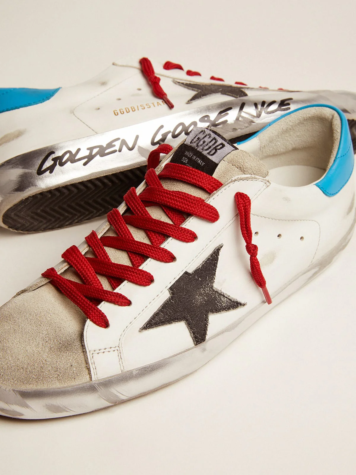 Men | Super-Star Ltd Sneakers with Light Blue Heel Tab & Black Star | White x Ice x Black x Cyan Blue - Image 3