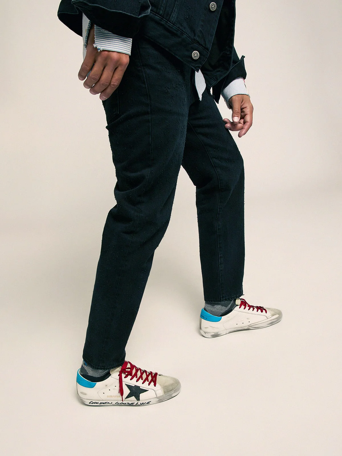 Men | Super-Star Ltd Sneakers with Light Blue Heel Tab & Black Star | White x Ice x Black x Cyan Blue - Image 4
