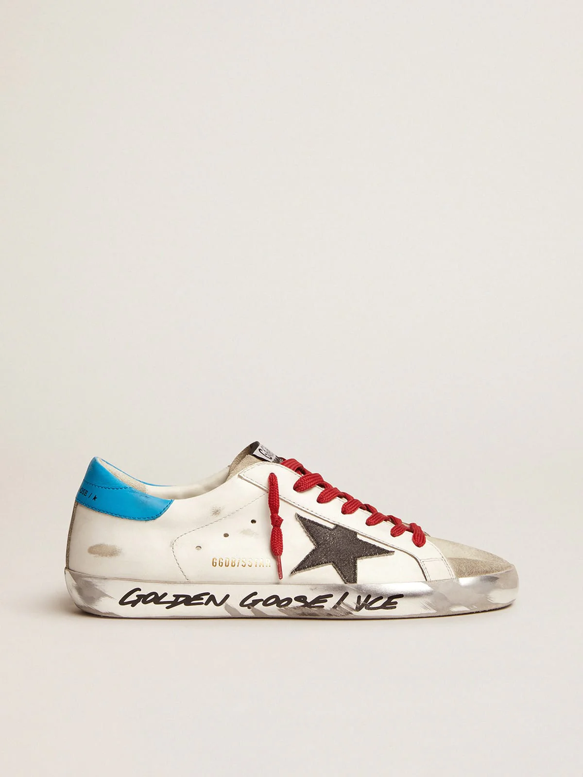 Men | Super-Star Ltd Sneakers with Light Blue Heel Tab & Black Star | White x Ice x Black x Cyan Blue - Image 5