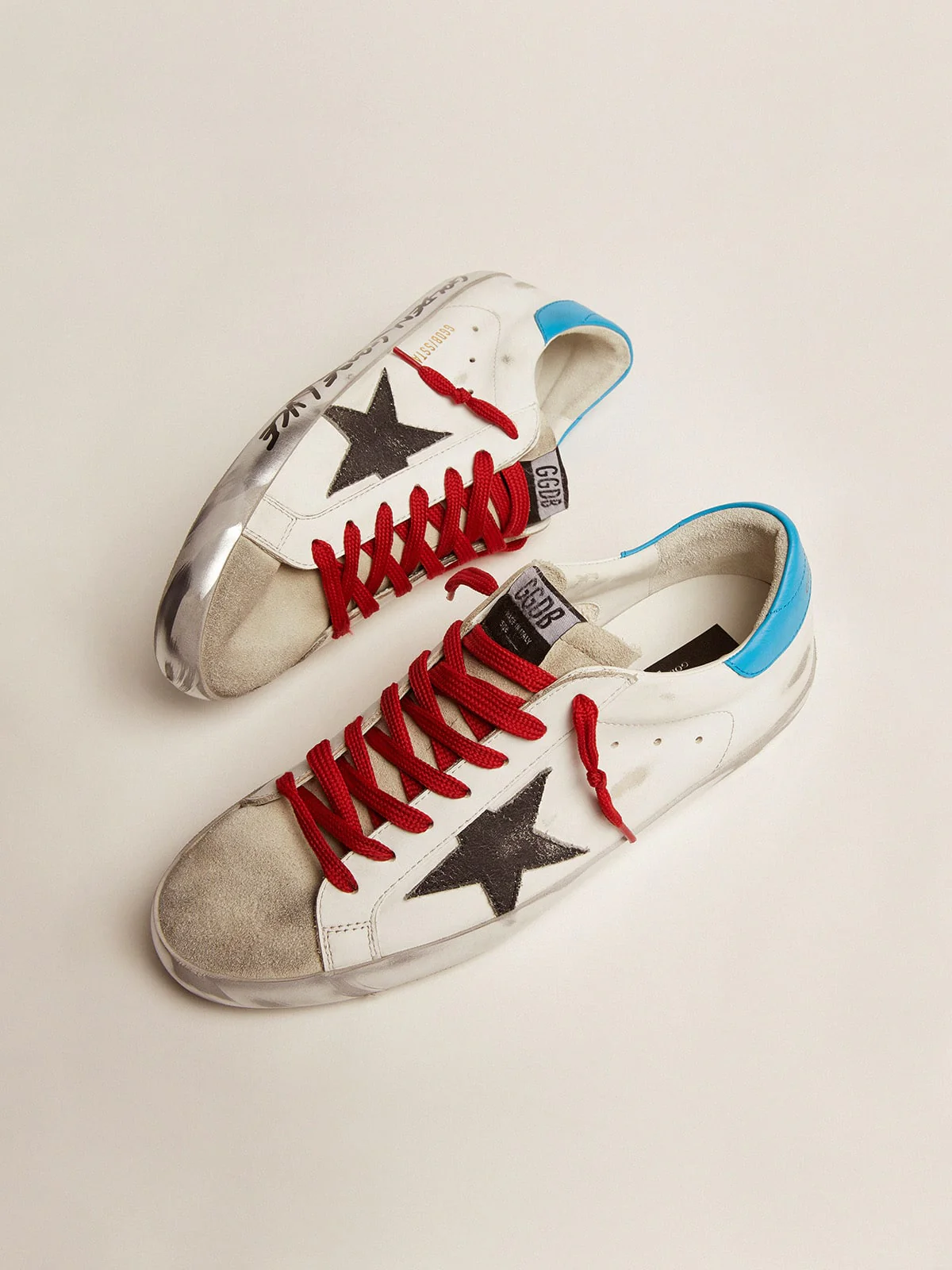 Men | Super-Star Ltd Sneakers with Light Blue Heel Tab & Black Star | White x Ice x Black x Cyan Blue - Image 7