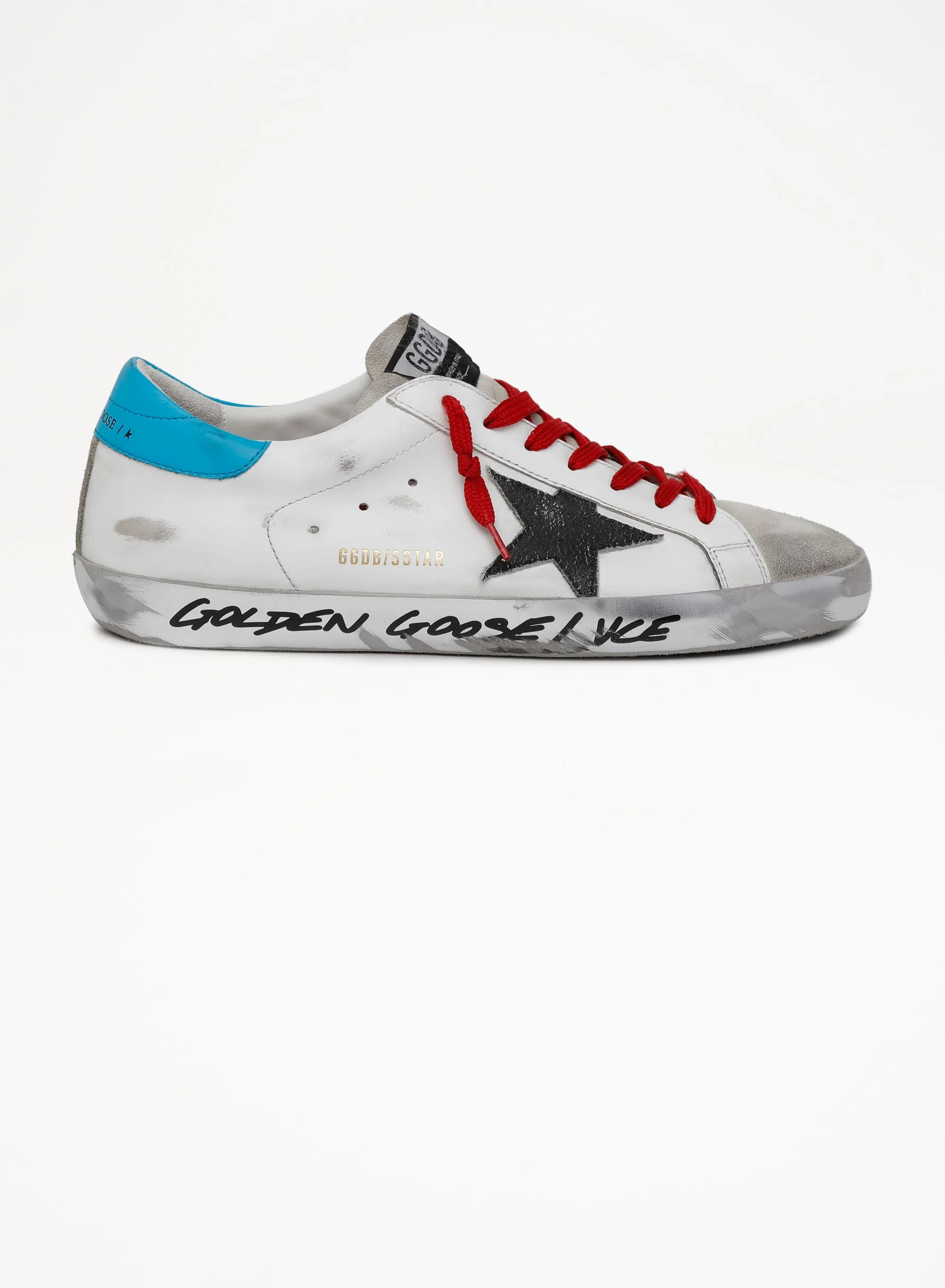 Men | Super-Star Ltd Sneakers with Light Blue Heel Tab & Black Star | White x Ice x Black x Cyan Blue - Image 9