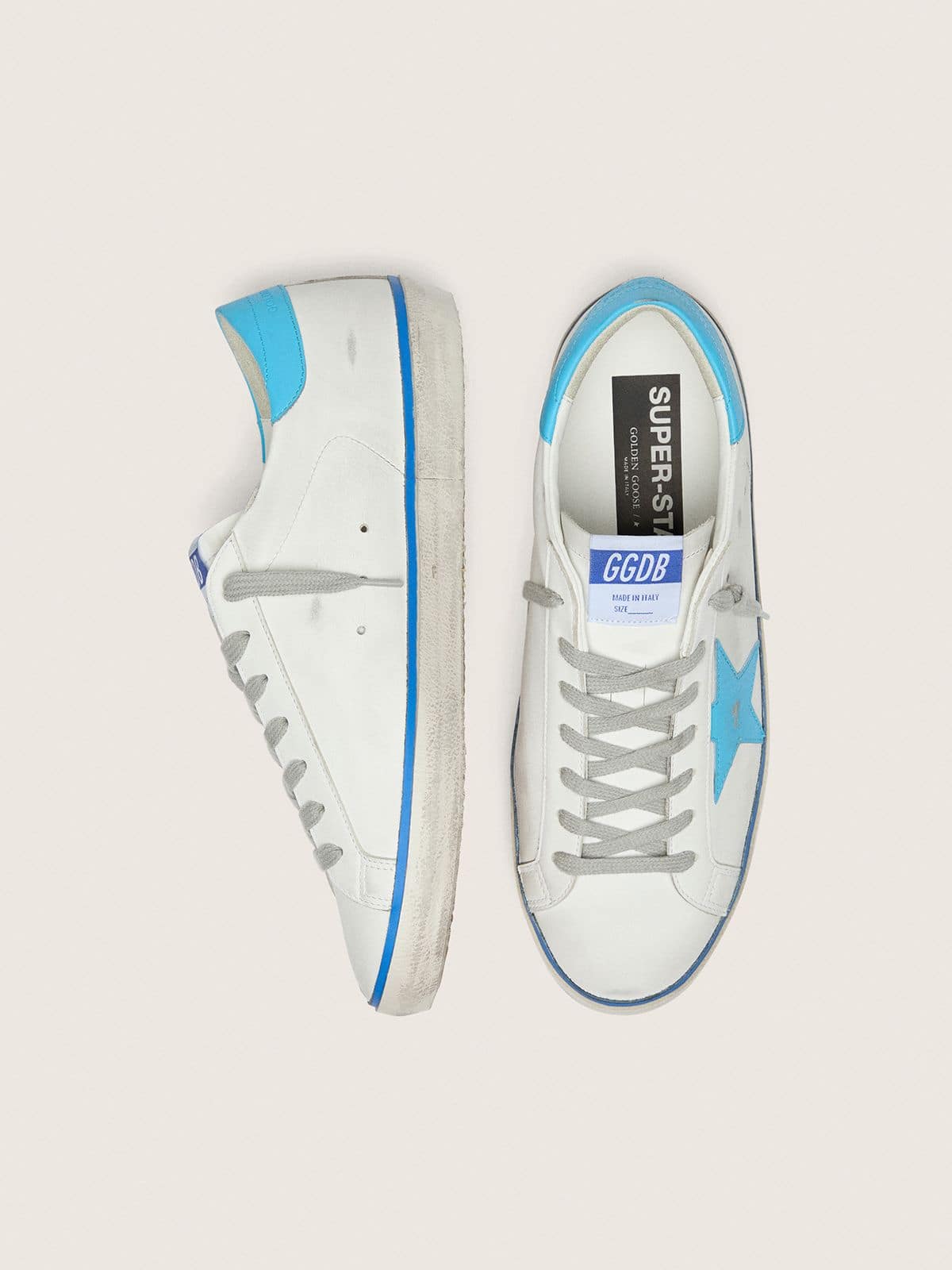 Men | Super-Star Ltd White Leather with Light Blue Leather Star & Heel Tab | Optic White x Light Blue x Blue - Image 11