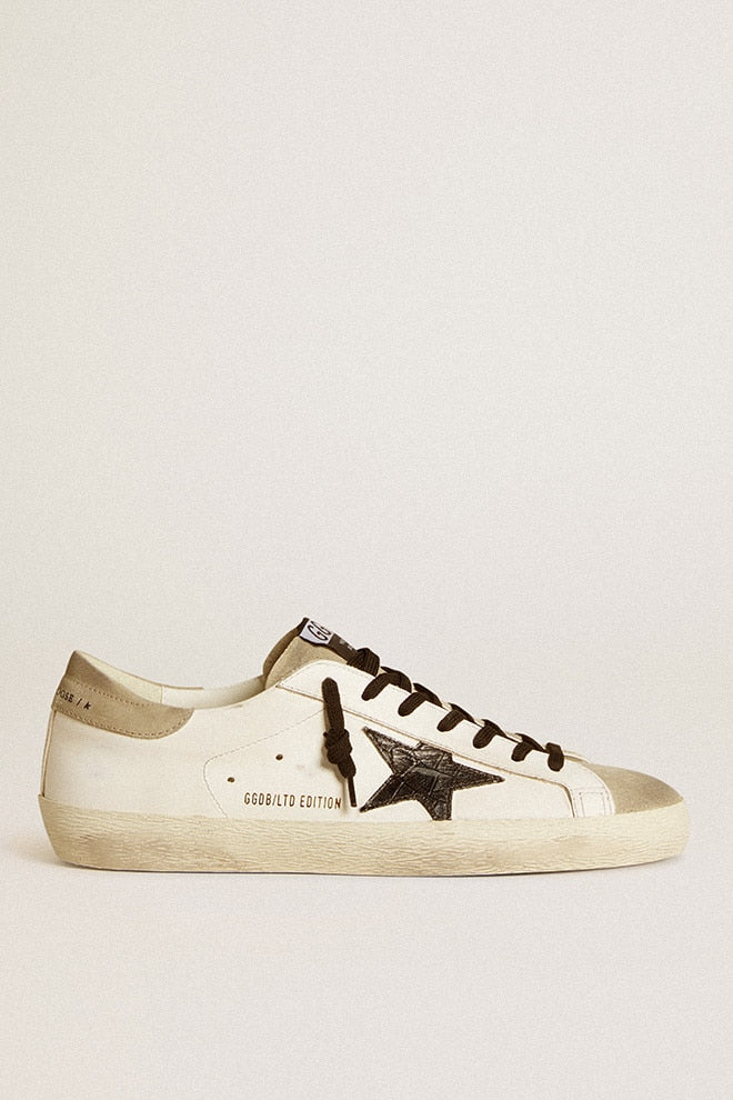Men | Super-Star Ltd with Black Croc-Print Leather Star & Suede Inserts | White x Black x Taupe - Image 8