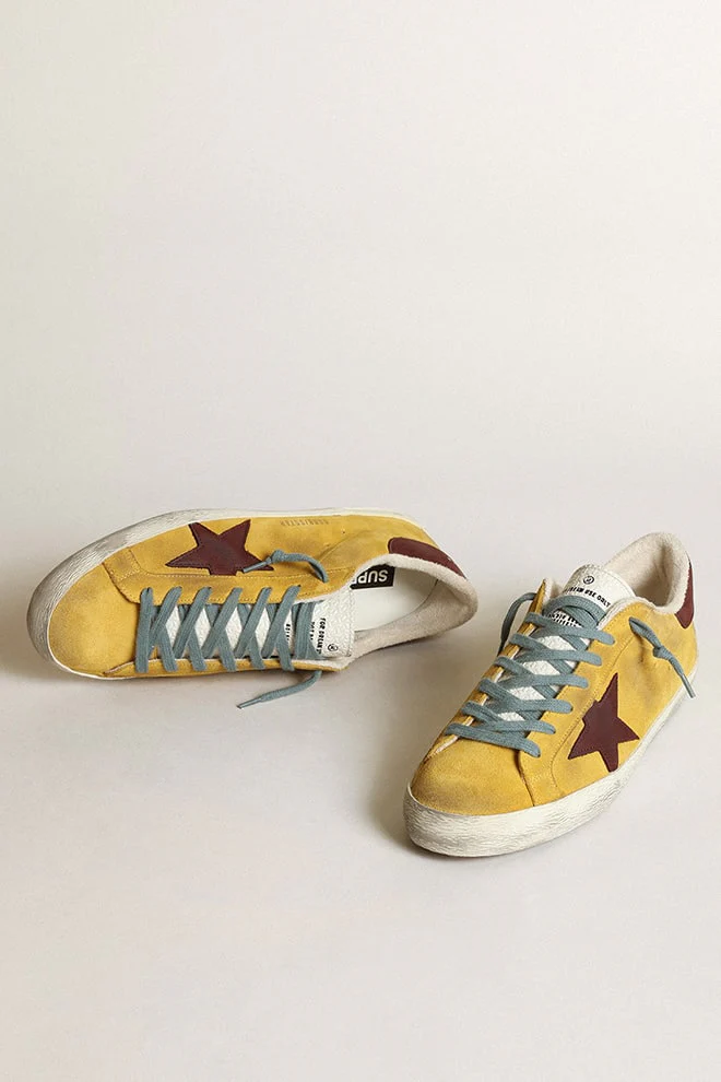 Men | Super-Star Mustard-Colored Suede with Brown Nubuck Star | Mustard x Chocolate x White - Image 4
