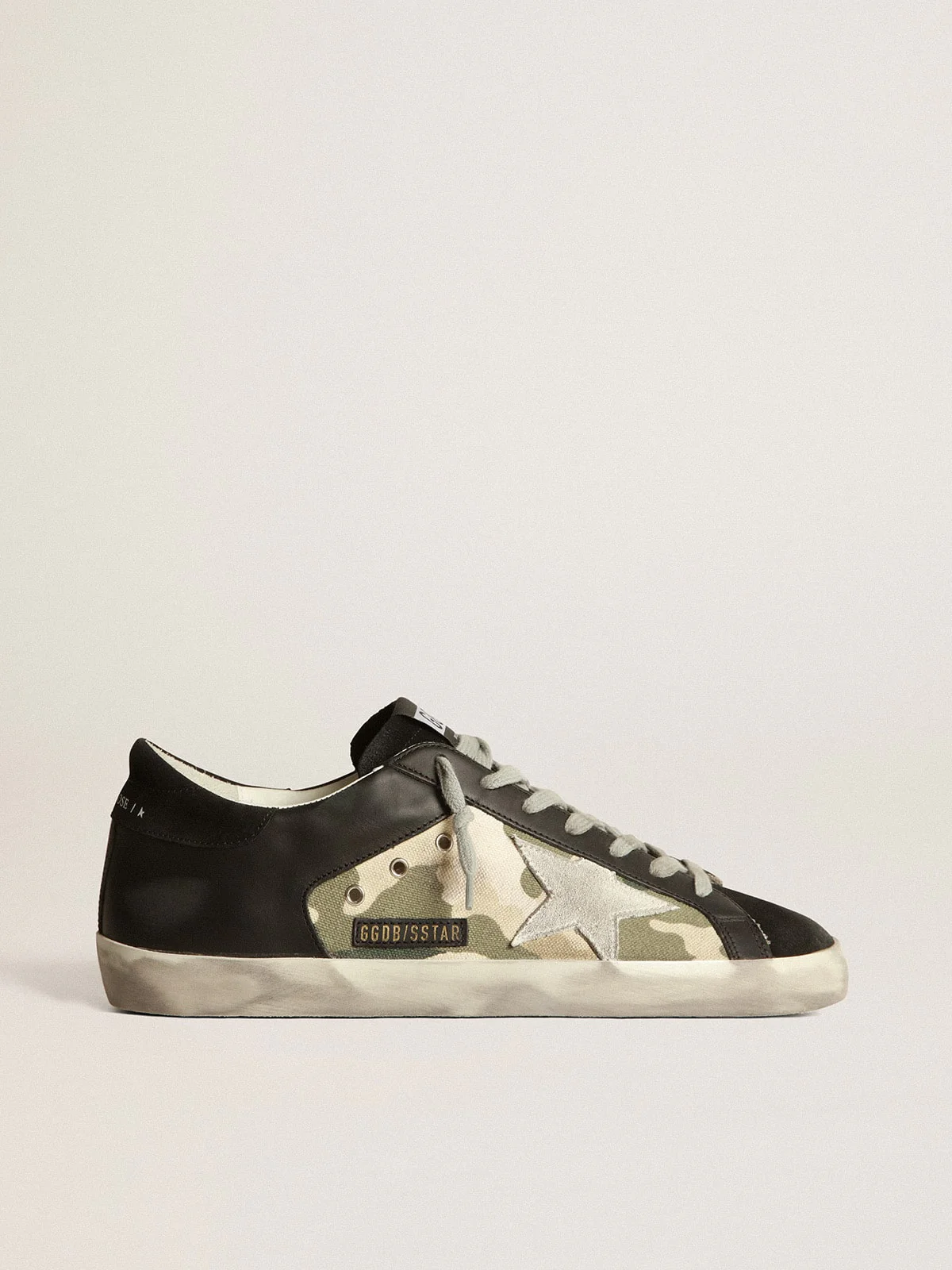 Men | Super-Star Sneakers Black Leather & Camouflage Canvas | Black x Green Camouflage x Ice - Image 3