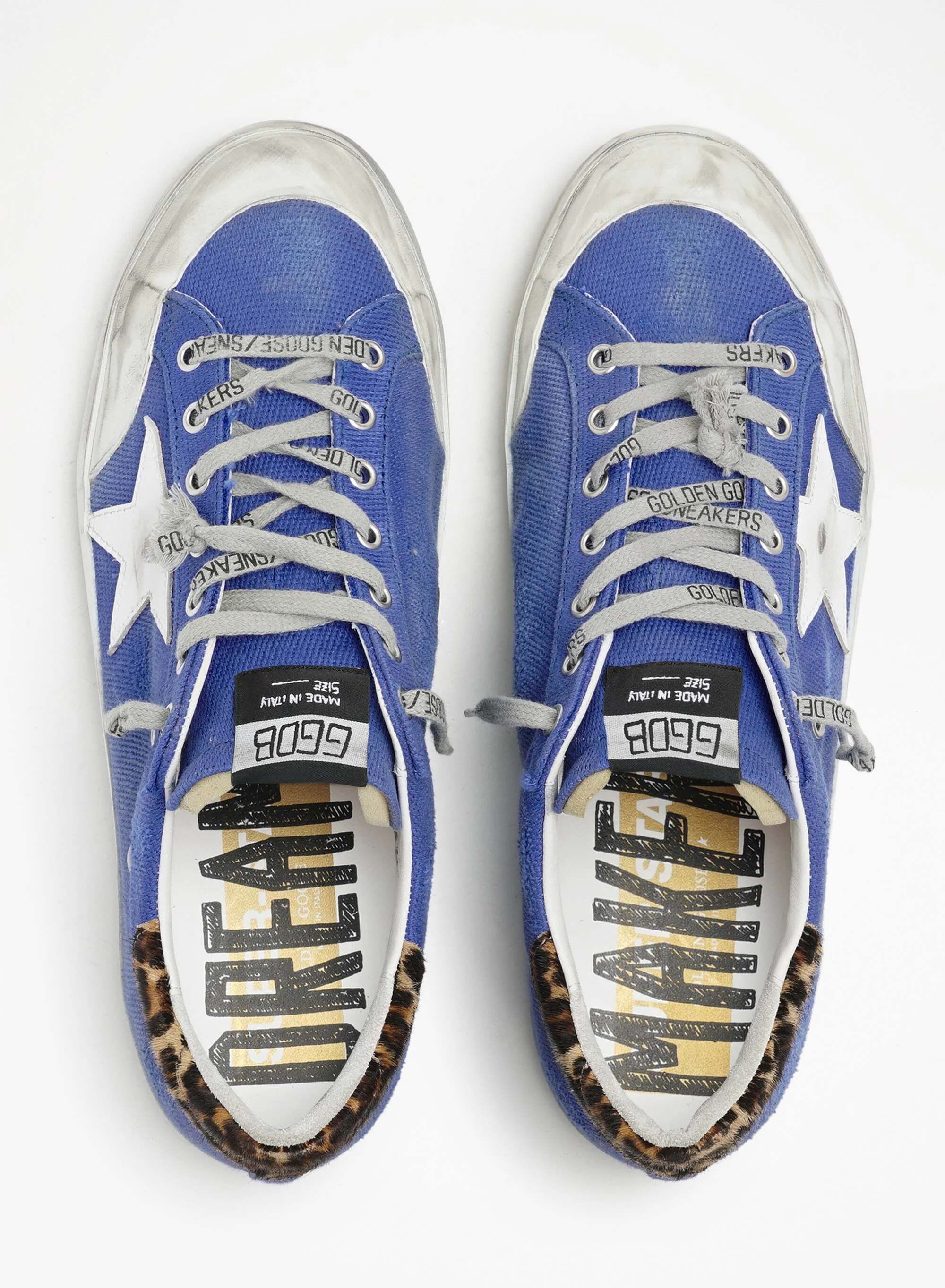 Men | Super-Star Sneakers Blue Nylon with White Leather Star & Leopard Pony Skin Heel Tab | Bluette x White x Beige Brown Black Leo - Image 4