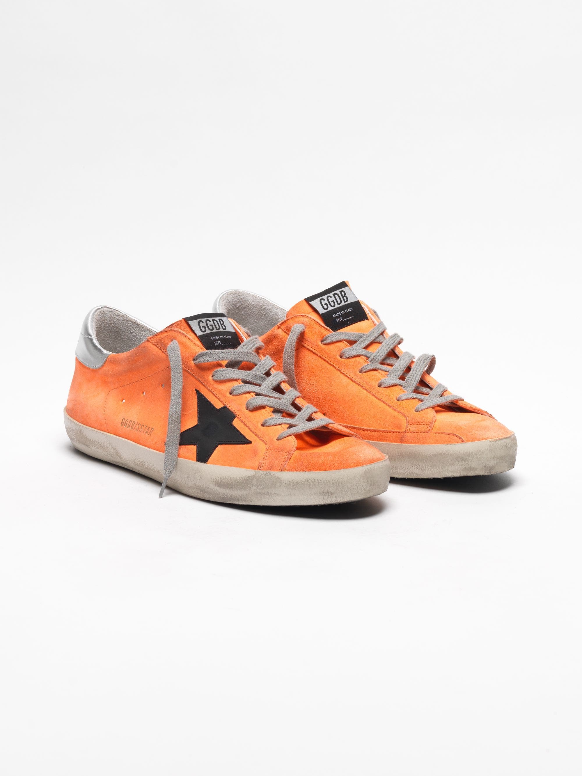 Men | Super-Star Sneakers Orange Leather with Black Star & Silver Heel Tab - Image 4