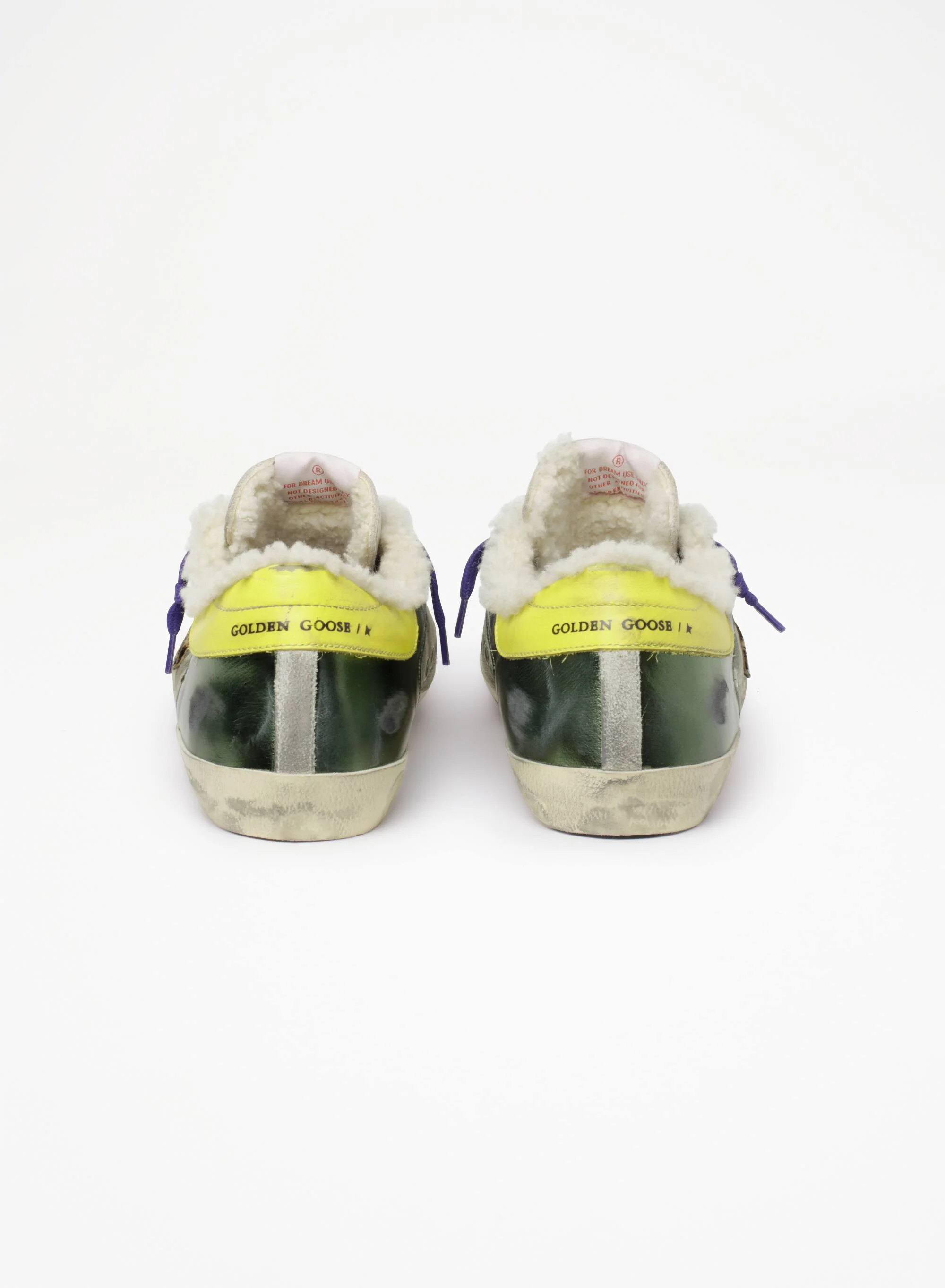 Men | Super-Star Sneakers Platinum Laminated Leather with Black Print | Green Camouflage x Military Green x Silver x Beige Brown Leo x Yellow Sun
