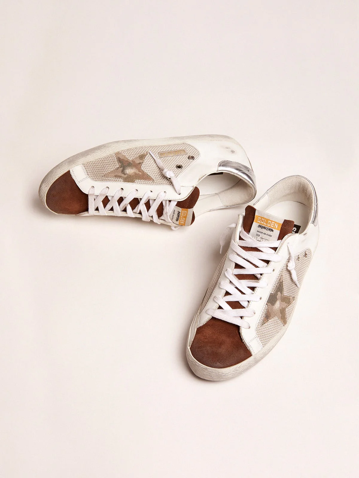 Men | Super-Star Sneakers White Leather & Pale Silver Mesh | Light Silver White x Chestnut x Army Green x Silver - Image 3