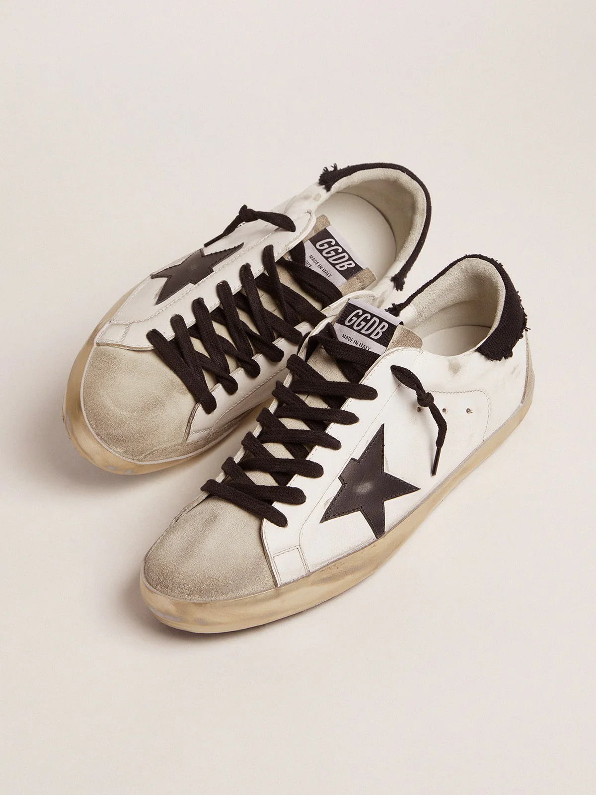 Men | Super-Star Sneakers White Leather with Black Distressed Canvas Heel Tab | White x Ice x Black - Image 6