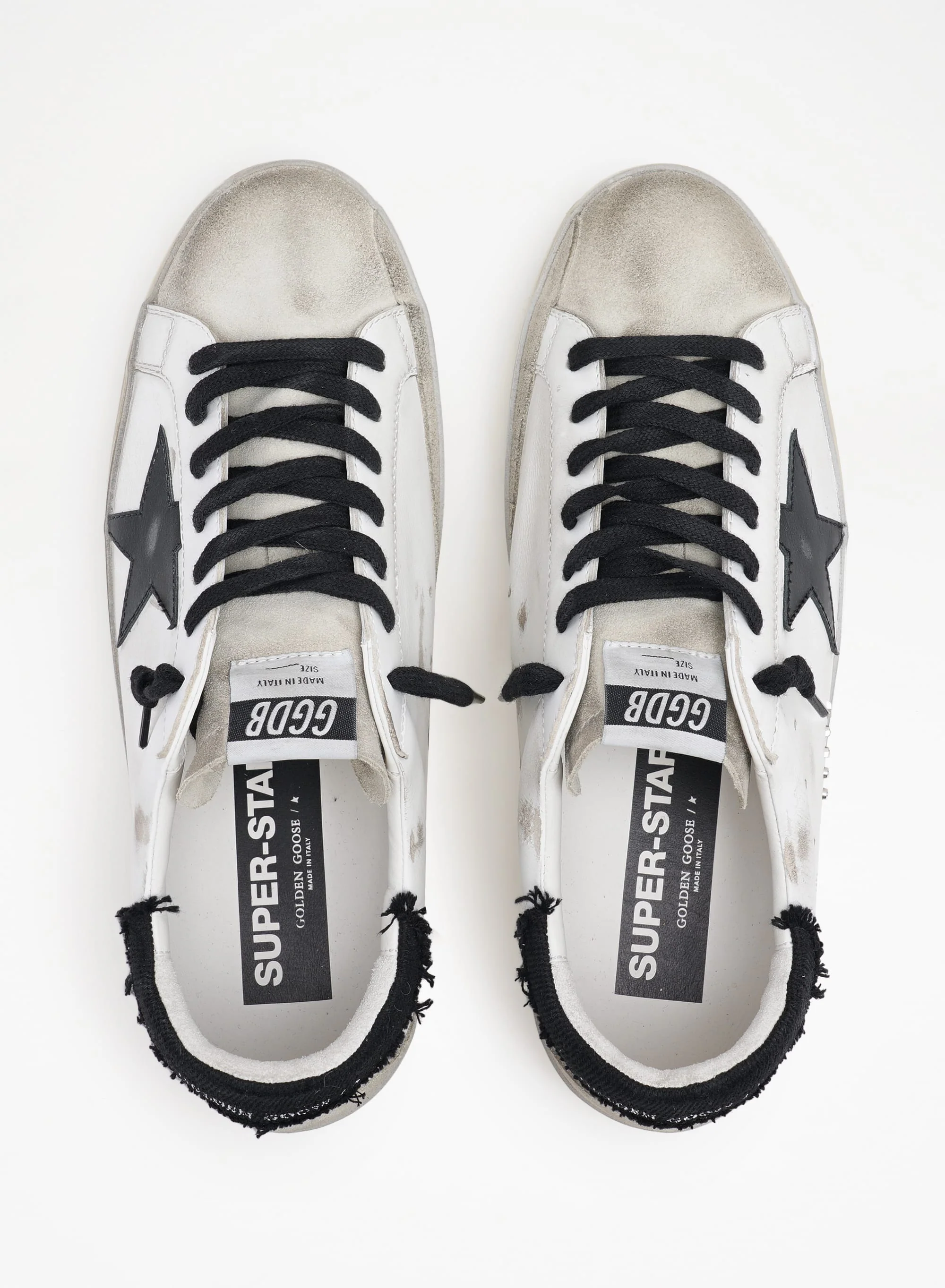 Men | Super-Star Sneakers White Leather with Black Distressed Canvas Heel Tab | White x Ice x Black - Image 7
